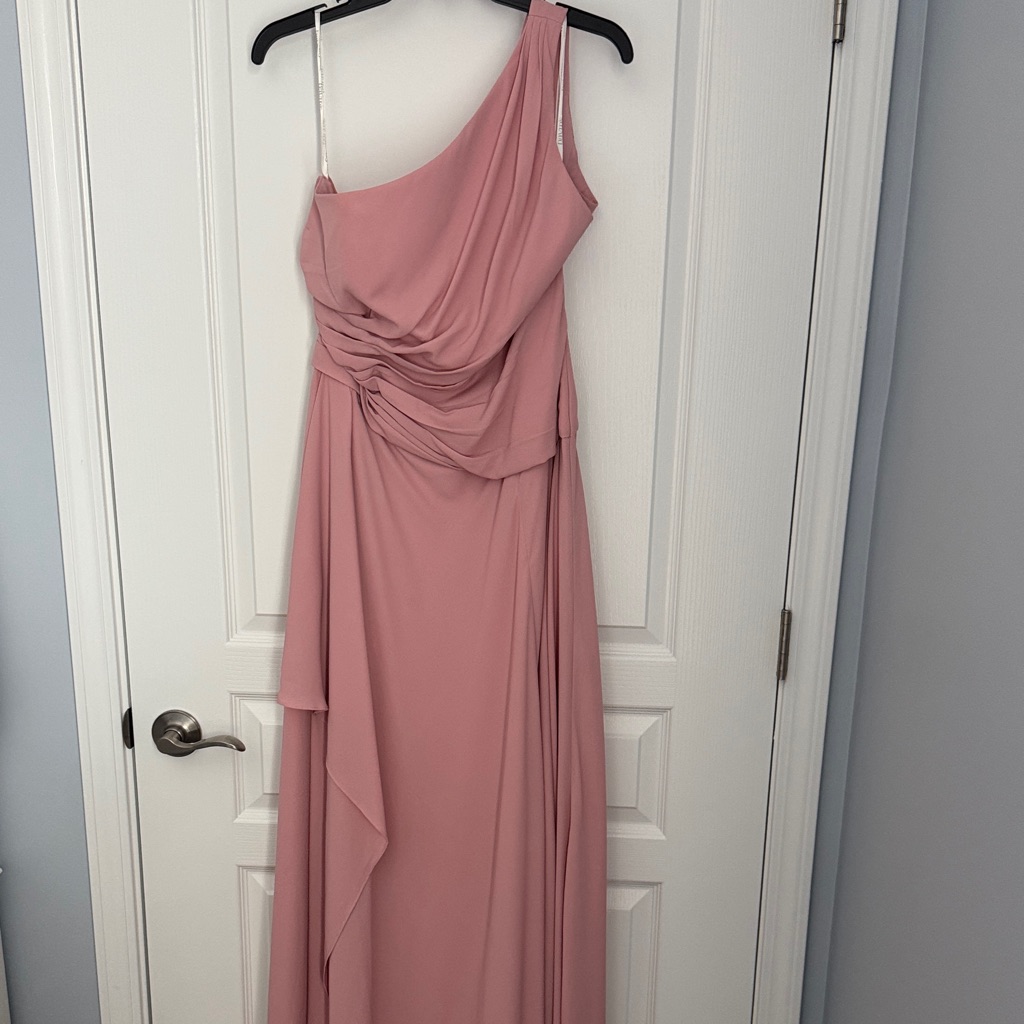 David's Bridal Blush One-Shoulder Gown